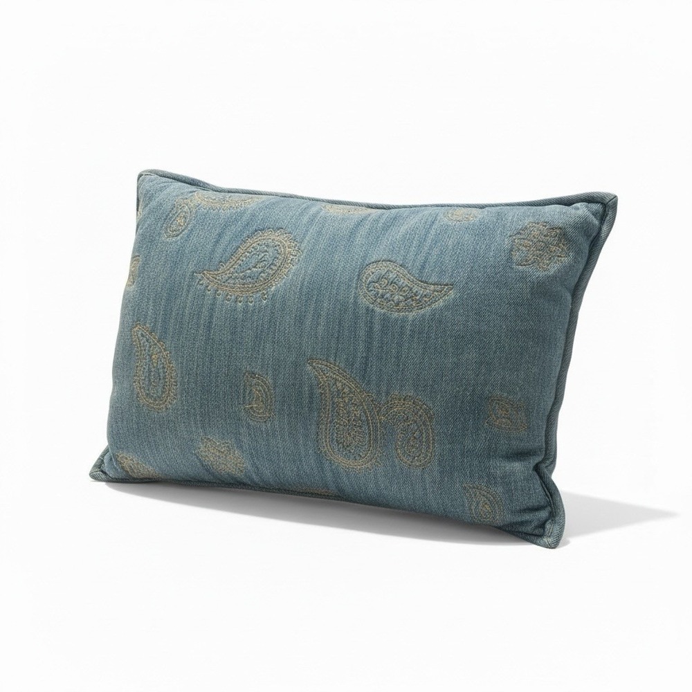 Vintage Woolrich Blue Denim Paisley Feather Pillow 18X12
